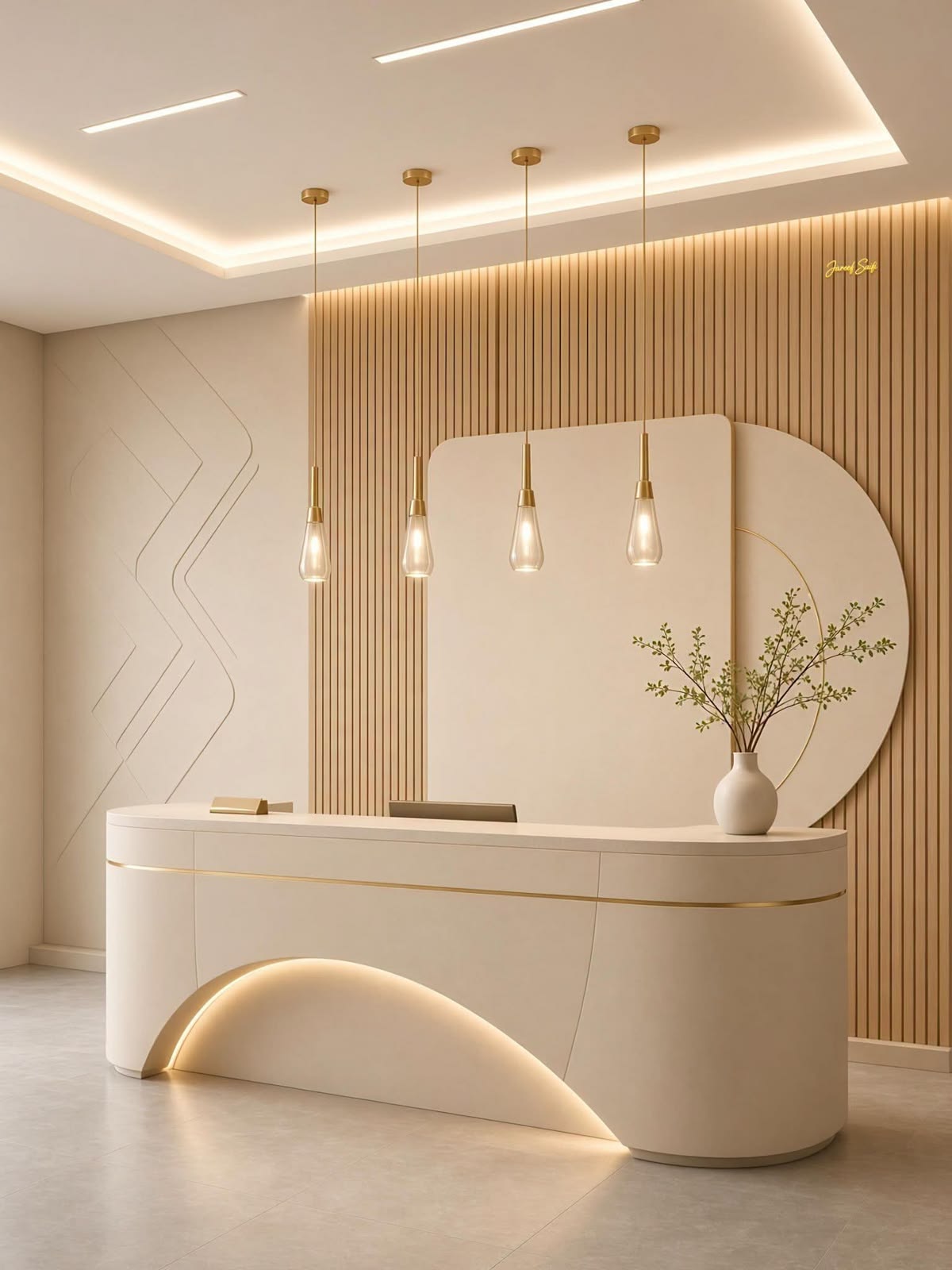 Corporate Reception Lobby with Backlit 3D Brand Logo Feature Wall #1